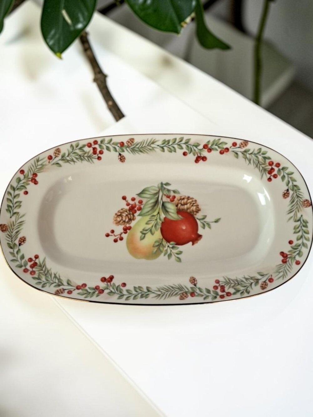Lenox Williamsburg Boxwood & Pine 13" Sandwich Tray, Small Platter - Never Used!